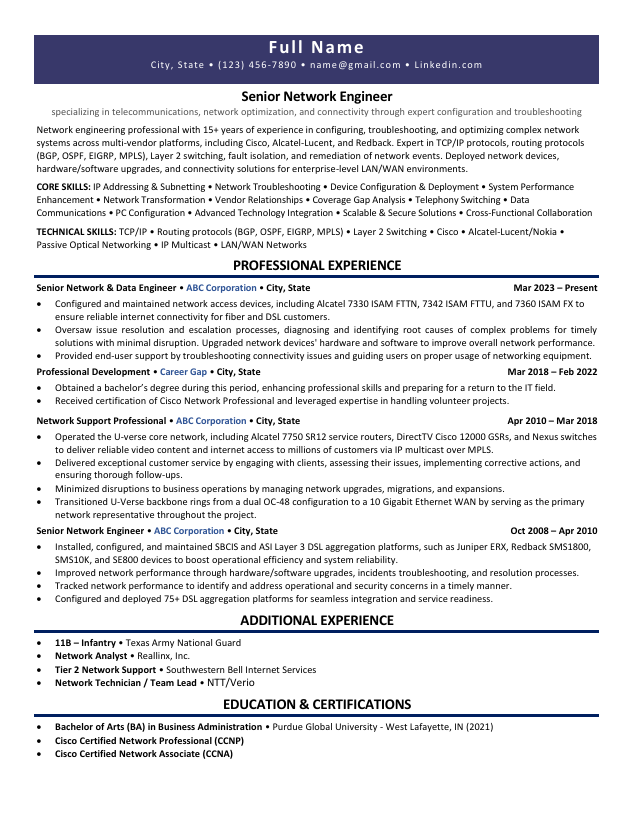 Career Gap in Resume Sample